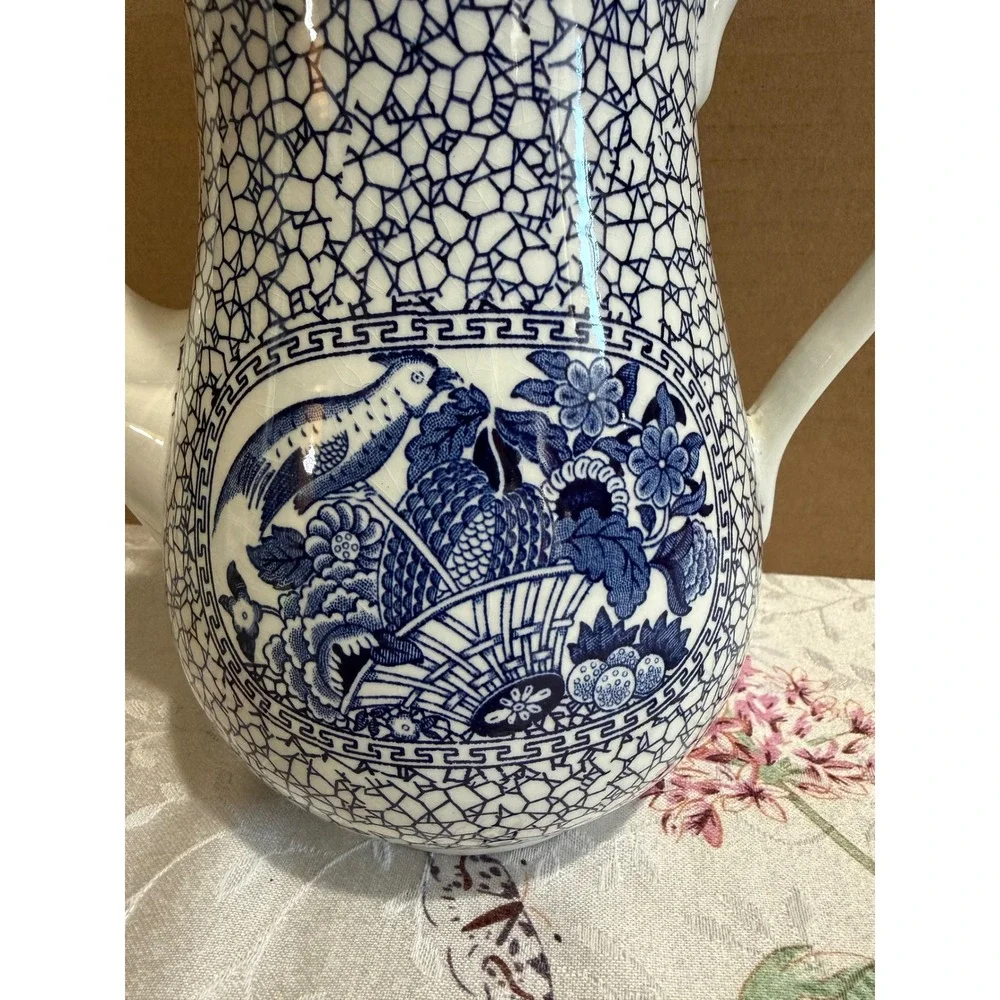 Adams Chinese Bird Blue White Ironstone Coffee Pot Tea Pot English Transferware